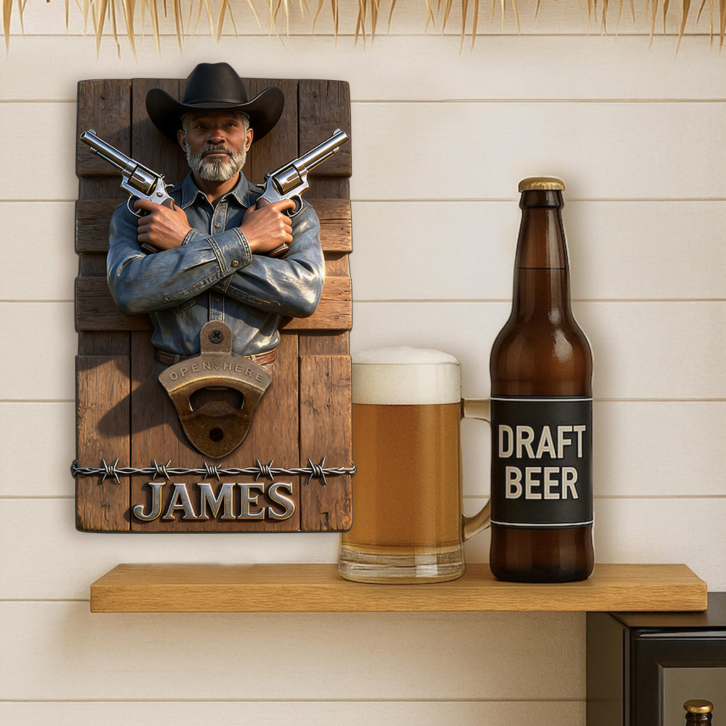 Personalisierter Wand-Flaschenöffner mit Foto - Western Outfit