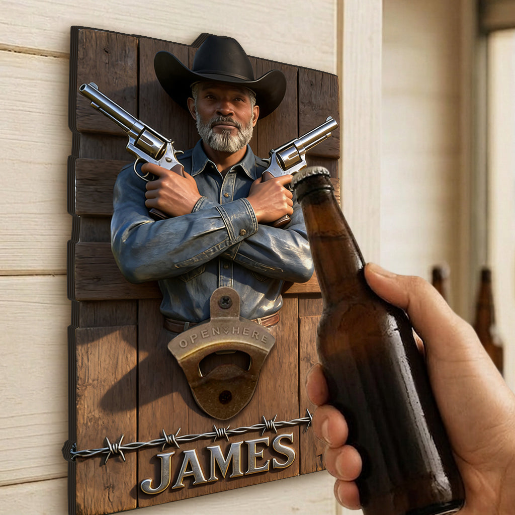 Personalisierter Wand-Flaschenöffner mit Foto - Western Outfit