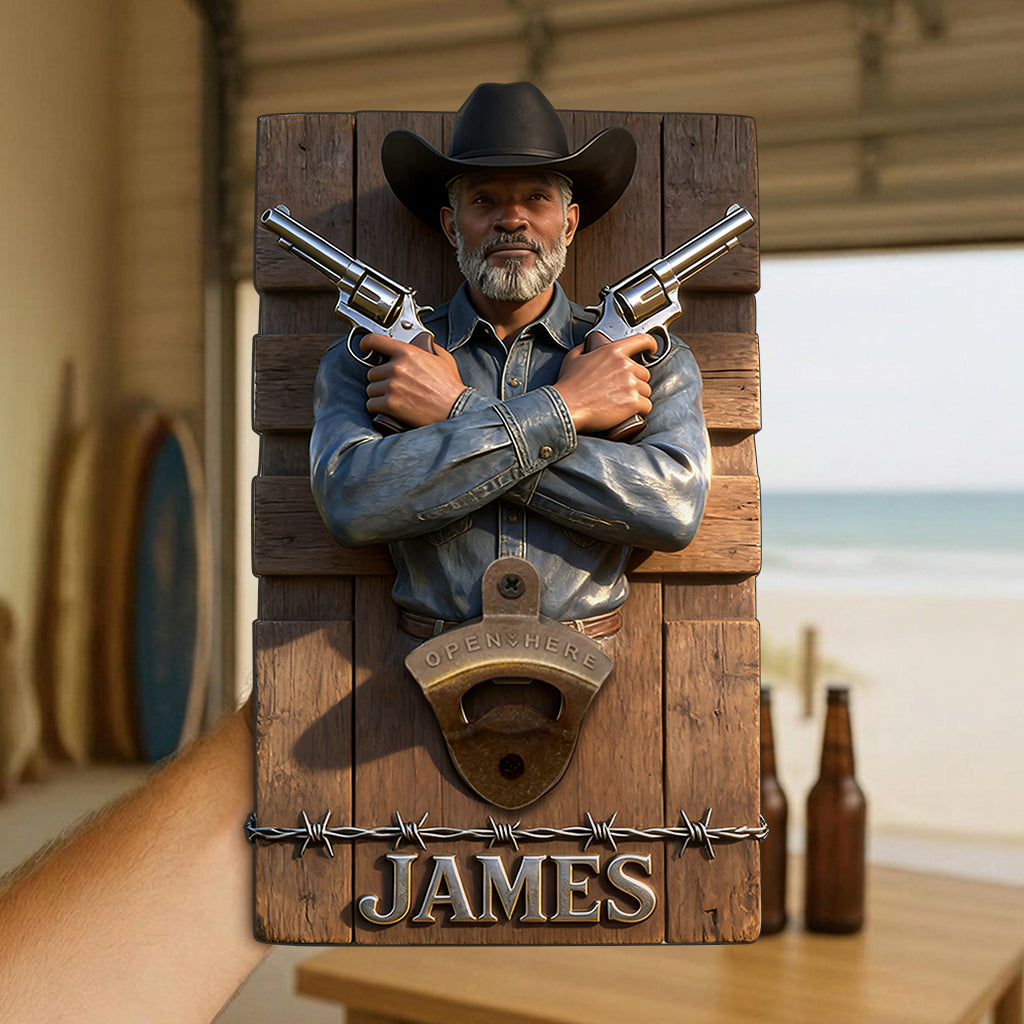Personalisierter Wand-Flaschenöffner mit Foto - Western Outfit