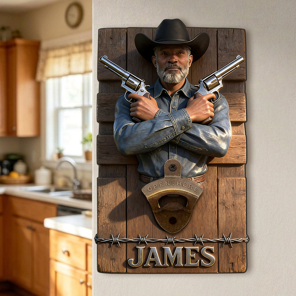 Personalisierter Wand-Flaschenöffner mit Foto - Western Outfit