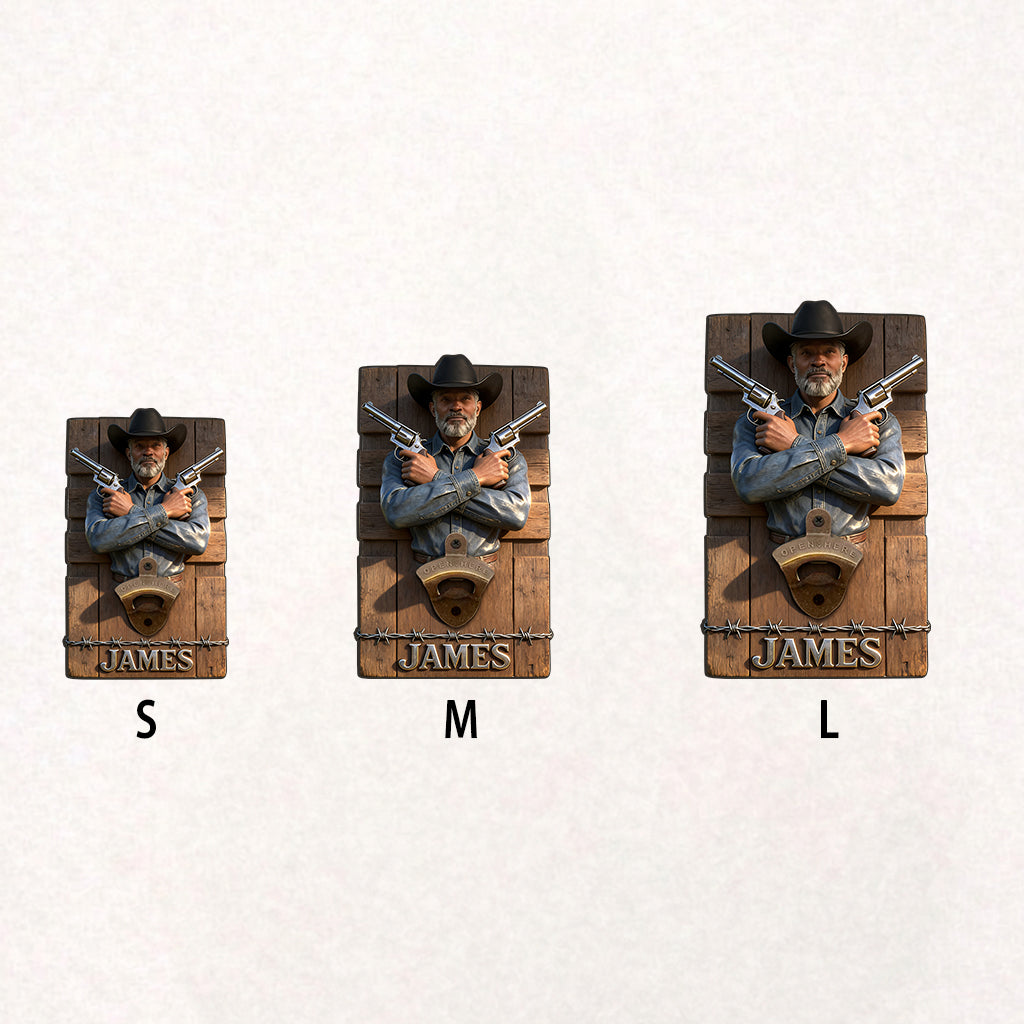 Personalisierter Wand-Flaschenöffner mit Foto - Western Outfit