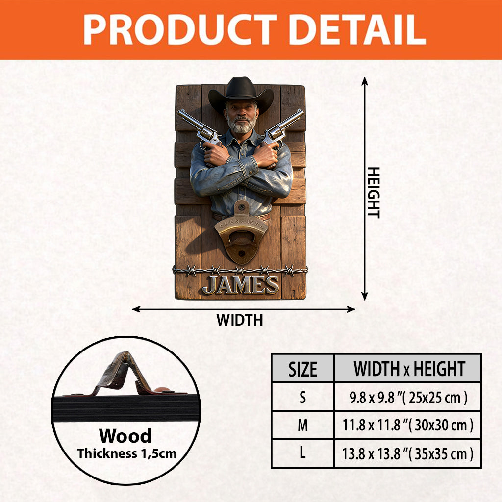 Personalisierter Wand-Flaschenöffner mit Foto - Western Outfit