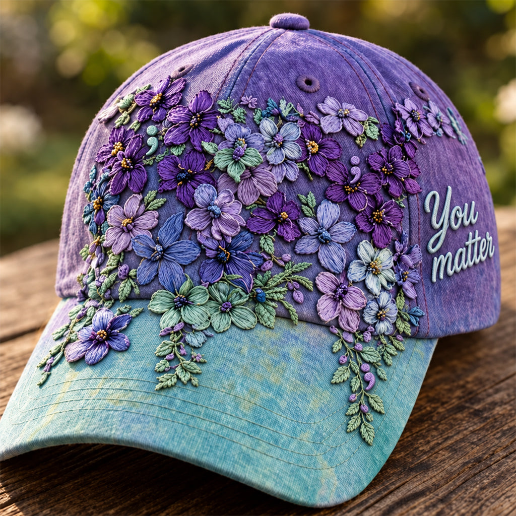 Du zählst Teal Lila Semikolon Floral - Personalisierte Suizidprävention Classic Cap