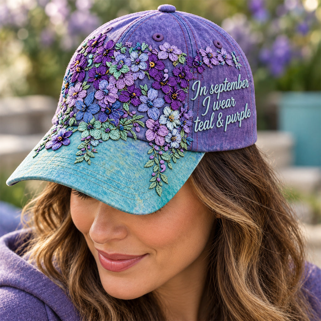 Du zählst Teal Lila Semikolon Floral - Personalisierte Suizidprävention Classic Cap