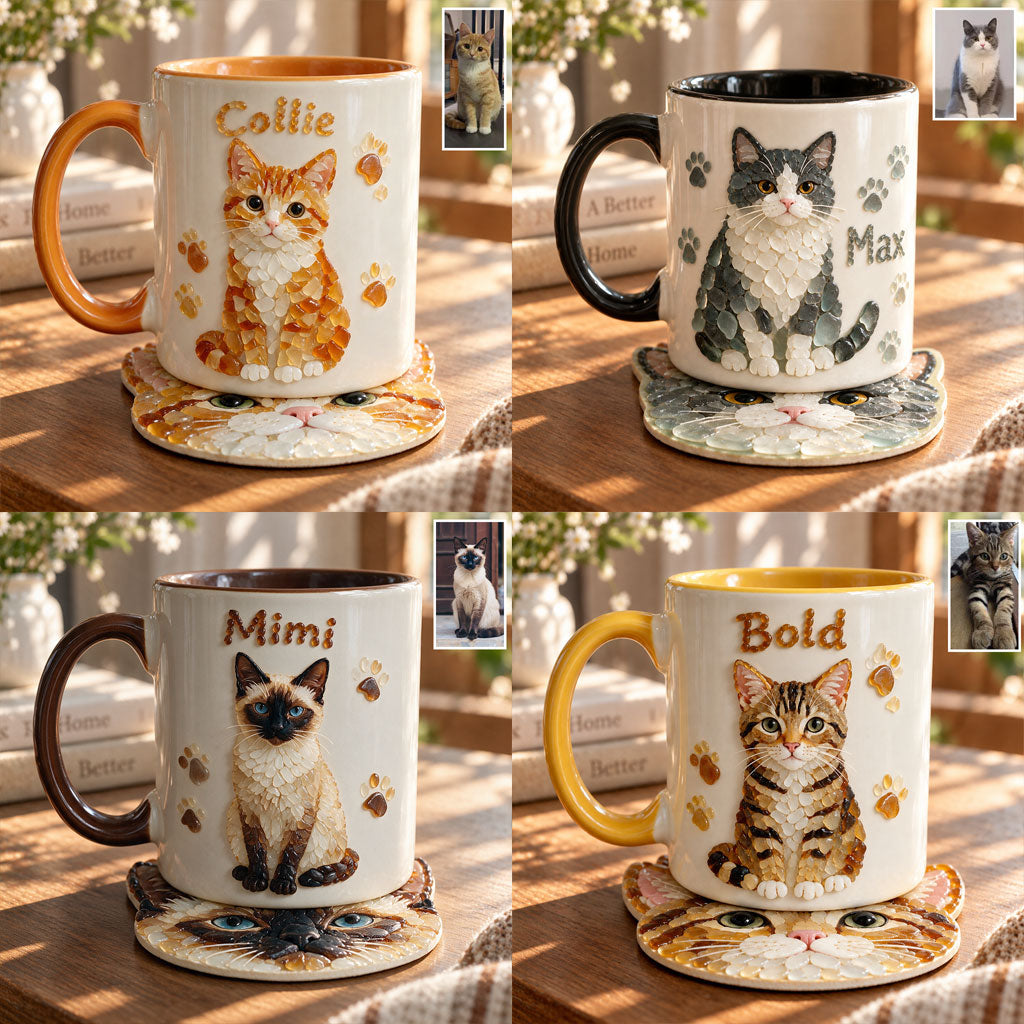 Jedes Haustierfoto zu Seeglas-Kunst - Personalisierte Katzen-Tasse & Formuntersetzer