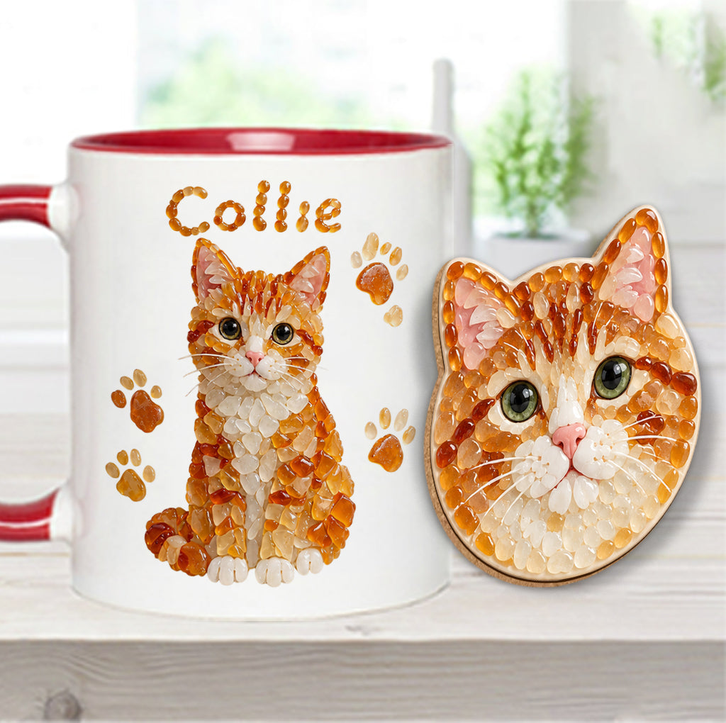 Jedes Haustierfoto zu Seeglas-Kunst - Personalisierte Katzen-Tasse & Formuntersetzer