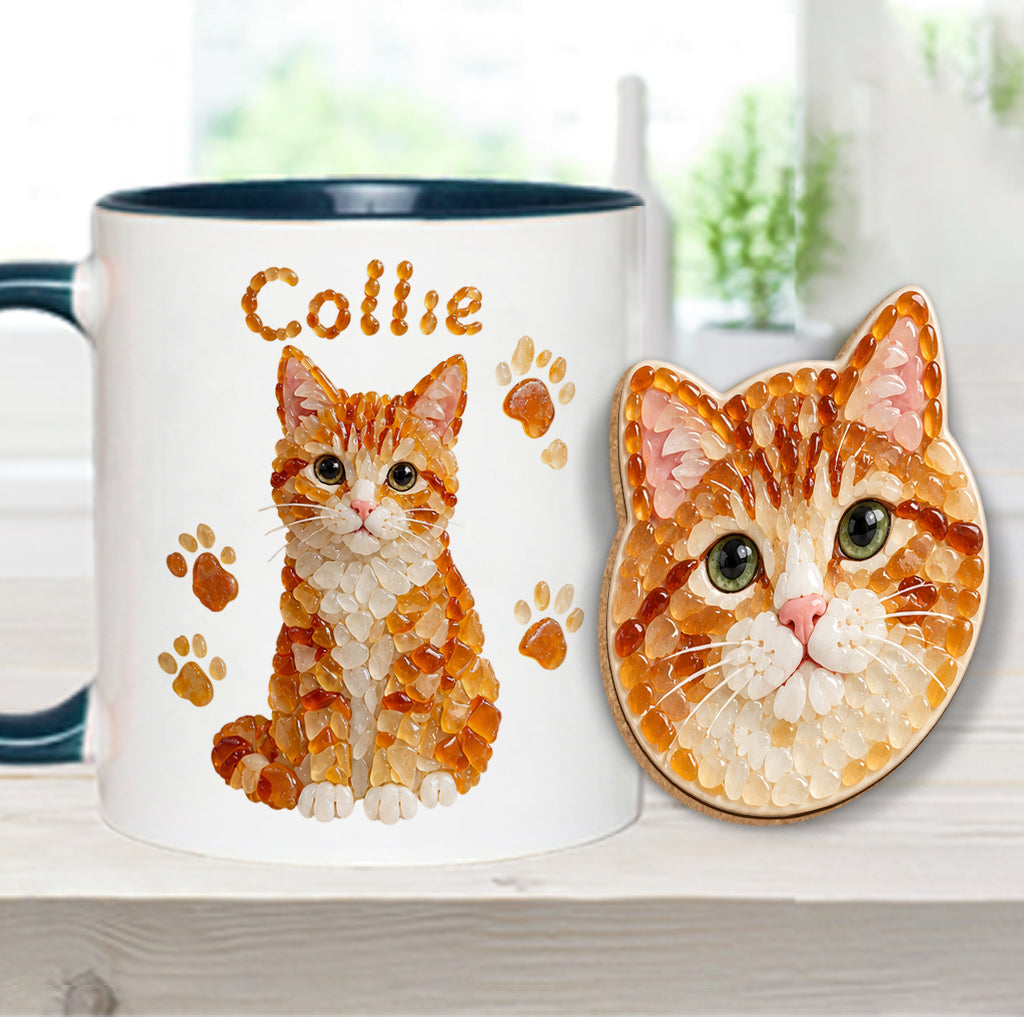 Jedes Haustierfoto zu Seeglas-Kunst - Personalisierte Katzen-Tasse & Formuntersetzer