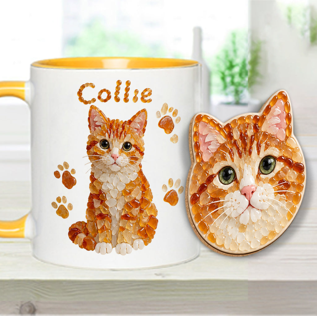Jedes Haustierfoto zu Seeglas-Kunst - Personalisierte Katzen-Tasse & Formuntersetzer