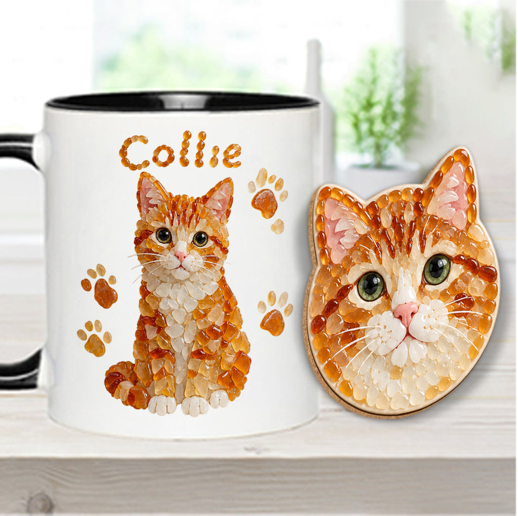 Jedes Haustierfoto zu Seeglas-Kunst - Personalisierte Katzen-Tasse & Formuntersetzer