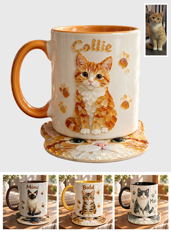 Jedes Haustierfoto zu Seeglas-Kunst - Personalisierte Katzen-Tasse & Formuntersetzer