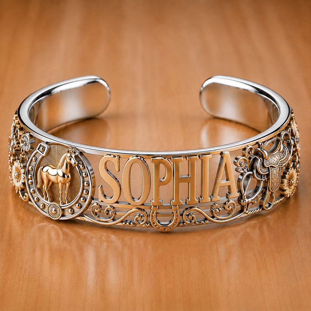 Just A Girl Who Loves Horses - Personalized Horse Shaped Cuff Bracelet