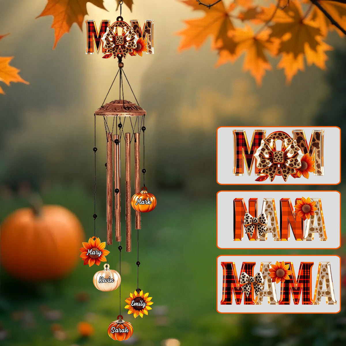 Fall Mama – Personalisiertes Herbst-Windspiel mit Anhängern