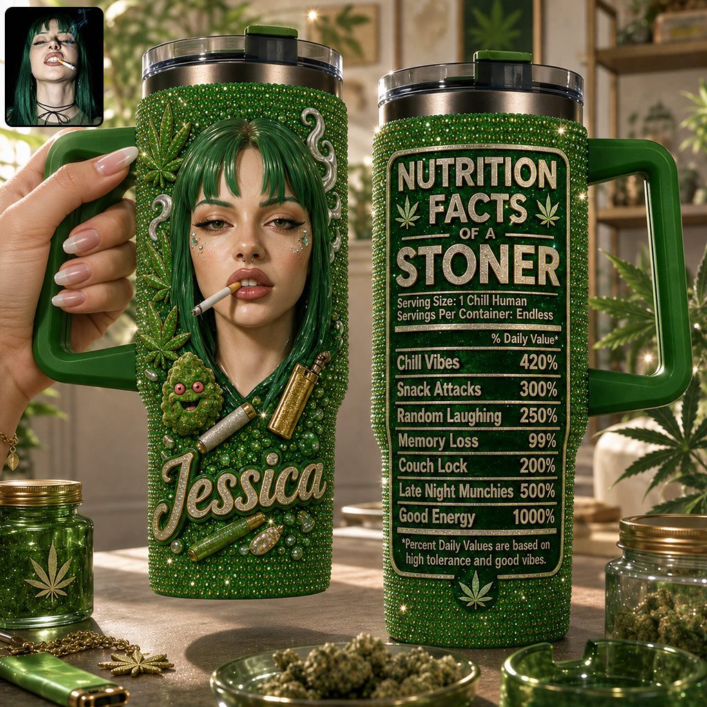 Stoner Geschenk - Personalisierter Weed Rhinestone Becher mit Griff