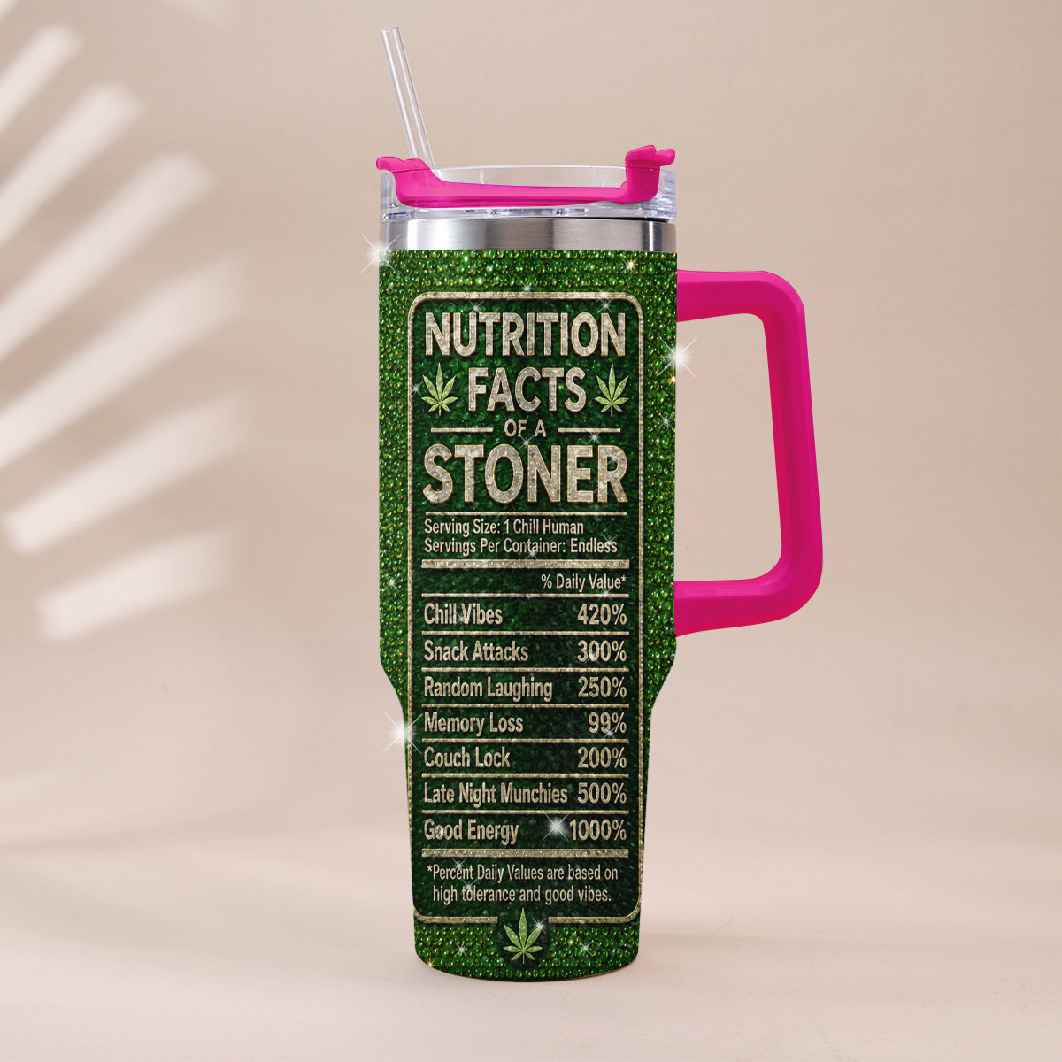 Stoner Geschenk - Personalisierter Weed Rhinestone Becher mit Griff