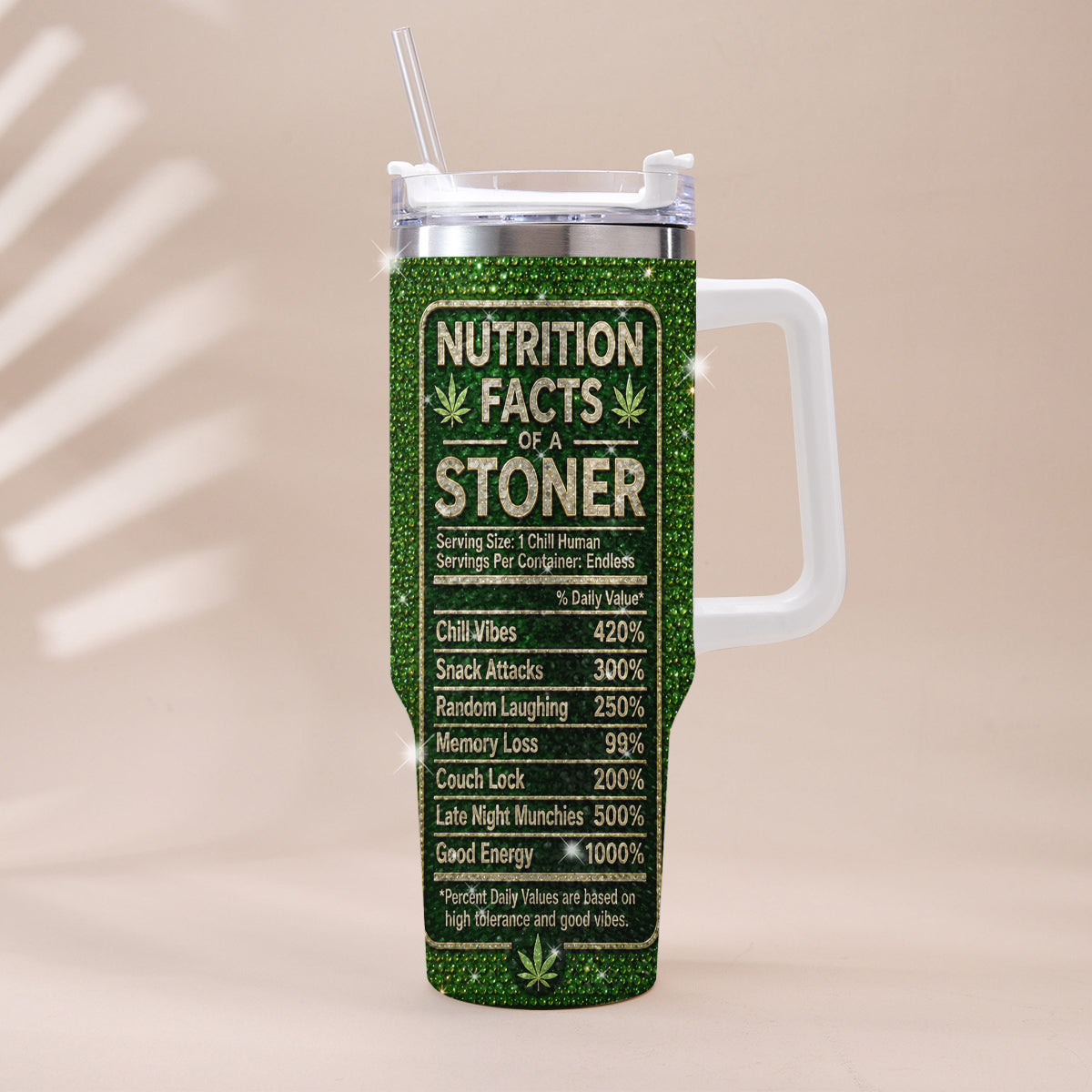 Stoner Geschenk - Personalisierter Weed Rhinestone Becher mit Griff