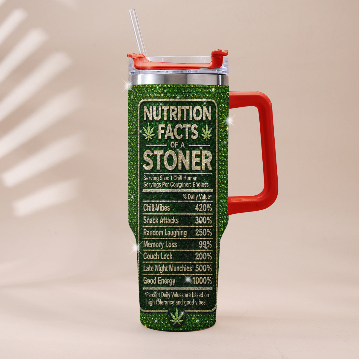 Stoner Geschenk - Personalisierter Weed Rhinestone Becher mit Griff