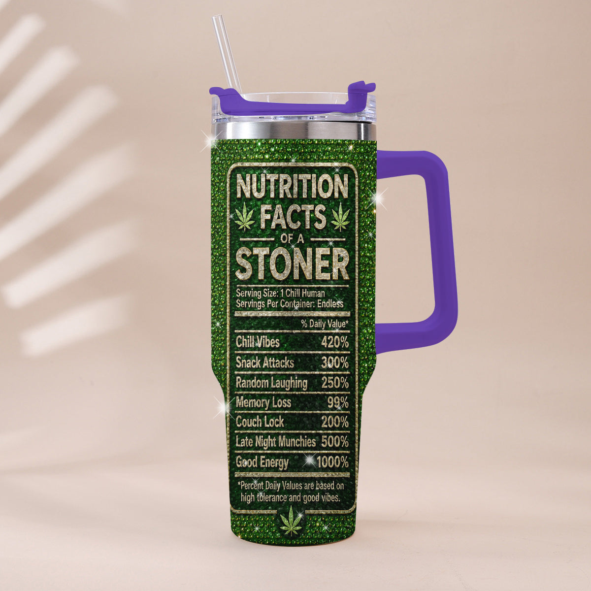 Stoner Geschenk - Personalisierter Weed Rhinestone Becher mit Griff