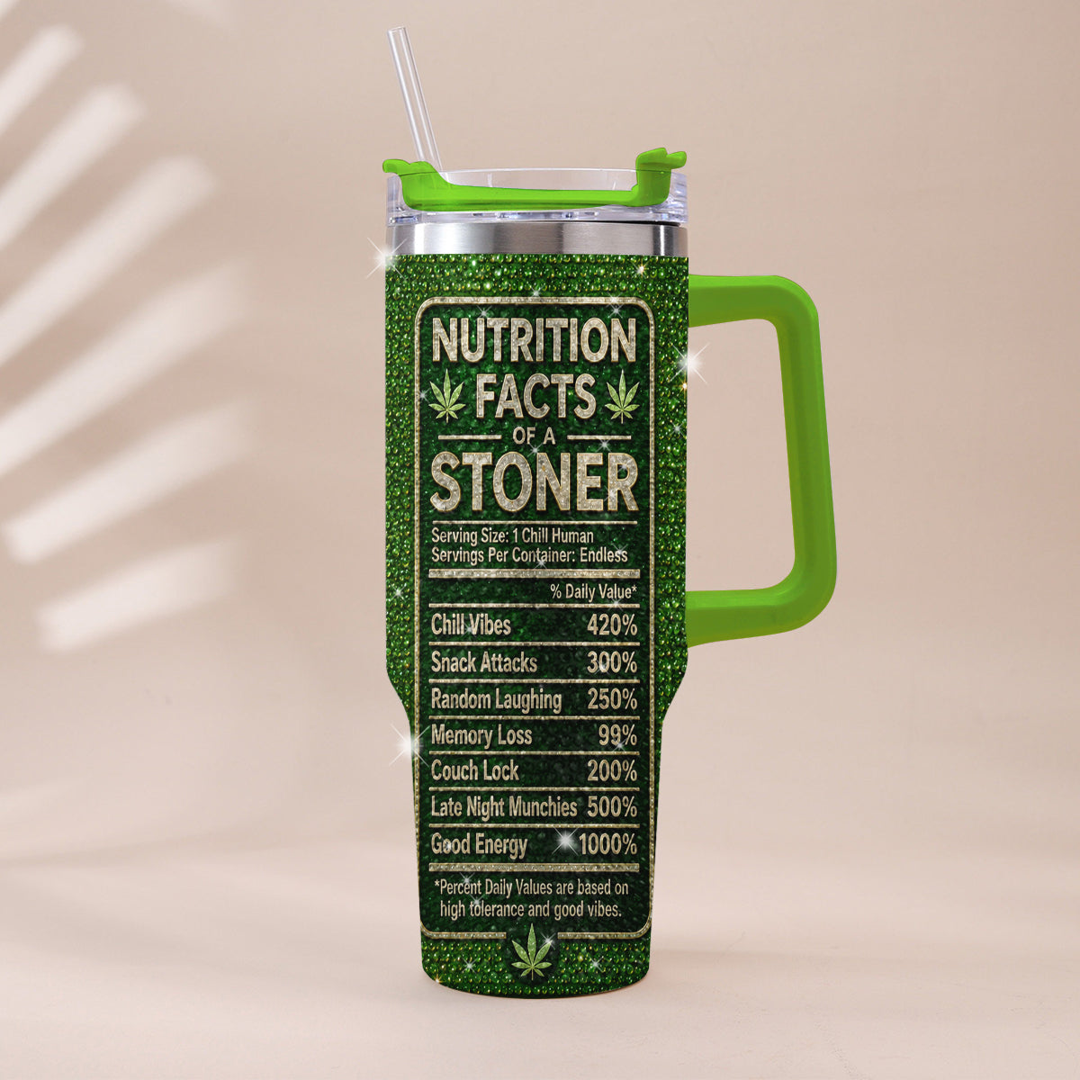 Stoner Geschenk - Personalisierter Weed Rhinestone Becher mit Griff