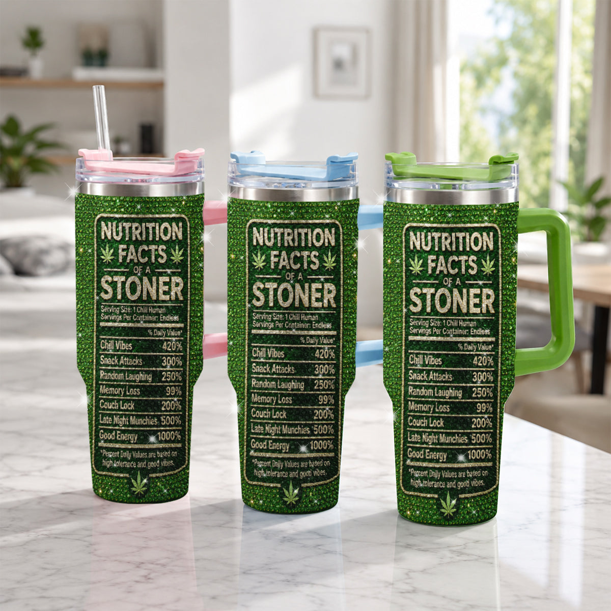 Stoner Geschenk - Personalisierter Weed Rhinestone Becher mit Griff