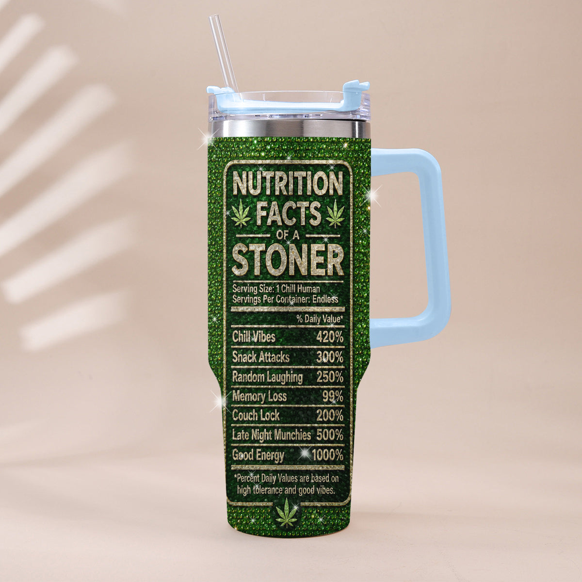 Stoner Geschenk - Personalisierter Weed Rhinestone Becher mit Griff