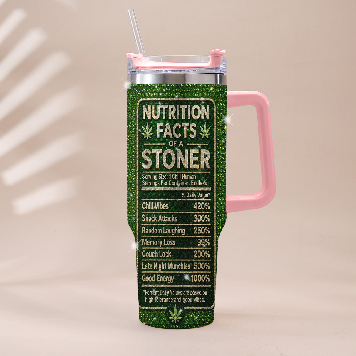Stoner Geschenk - Personalisierter Weed Rhinestone Becher mit Griff