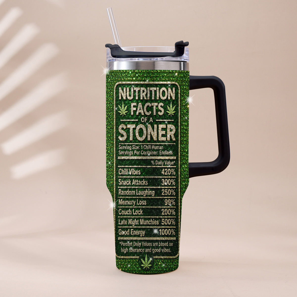 Stoner Geschenk - Personalisierter Weed Rhinestone Becher mit Griff