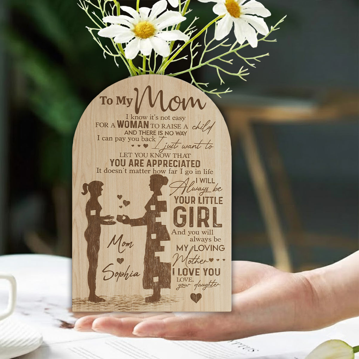 Für meine Mama – Das perfekte Geschenk für Mama – Personalisierte Acryl-Blumenvase in individueller Familienform