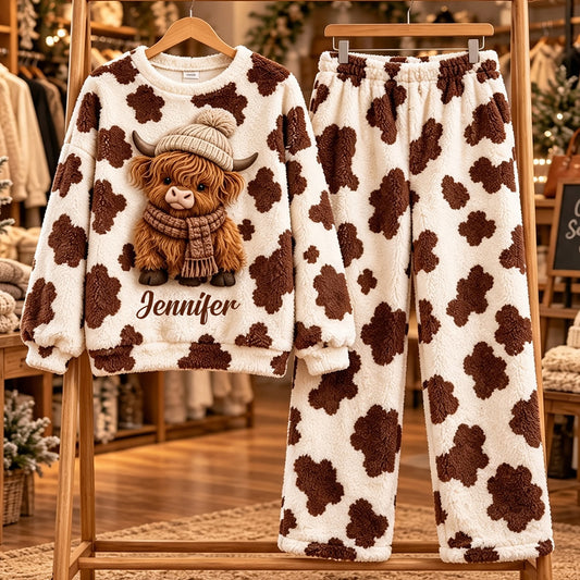 Liebe Highland Cow - Personalisiertes Highland Cow Fleece Lounge Set