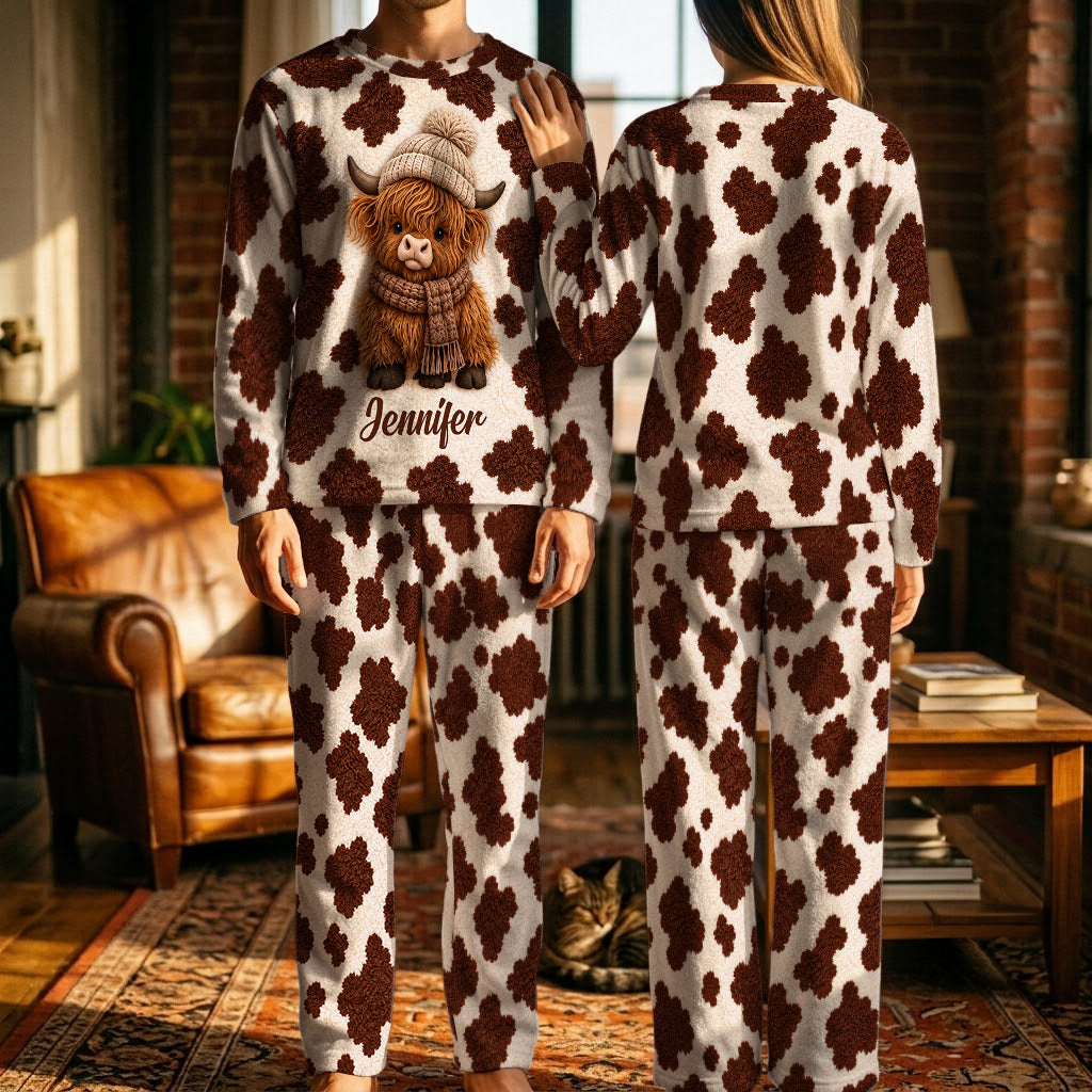 Liebe Highland Cow - Personalisiertes Highland Cow Fleece Lounge Set