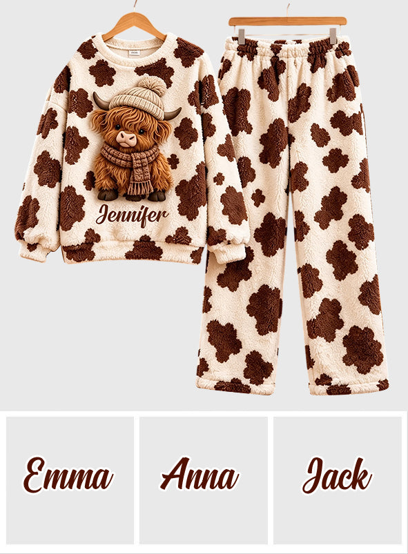 Liebe Highland Cow - Personalisiertes Highland Cow Fleece Lounge Set