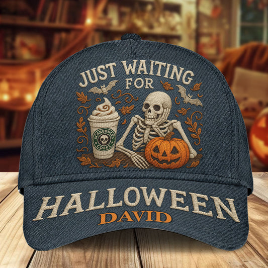 Just Waiting For Halloween - Personalized Skull Classic Cap
