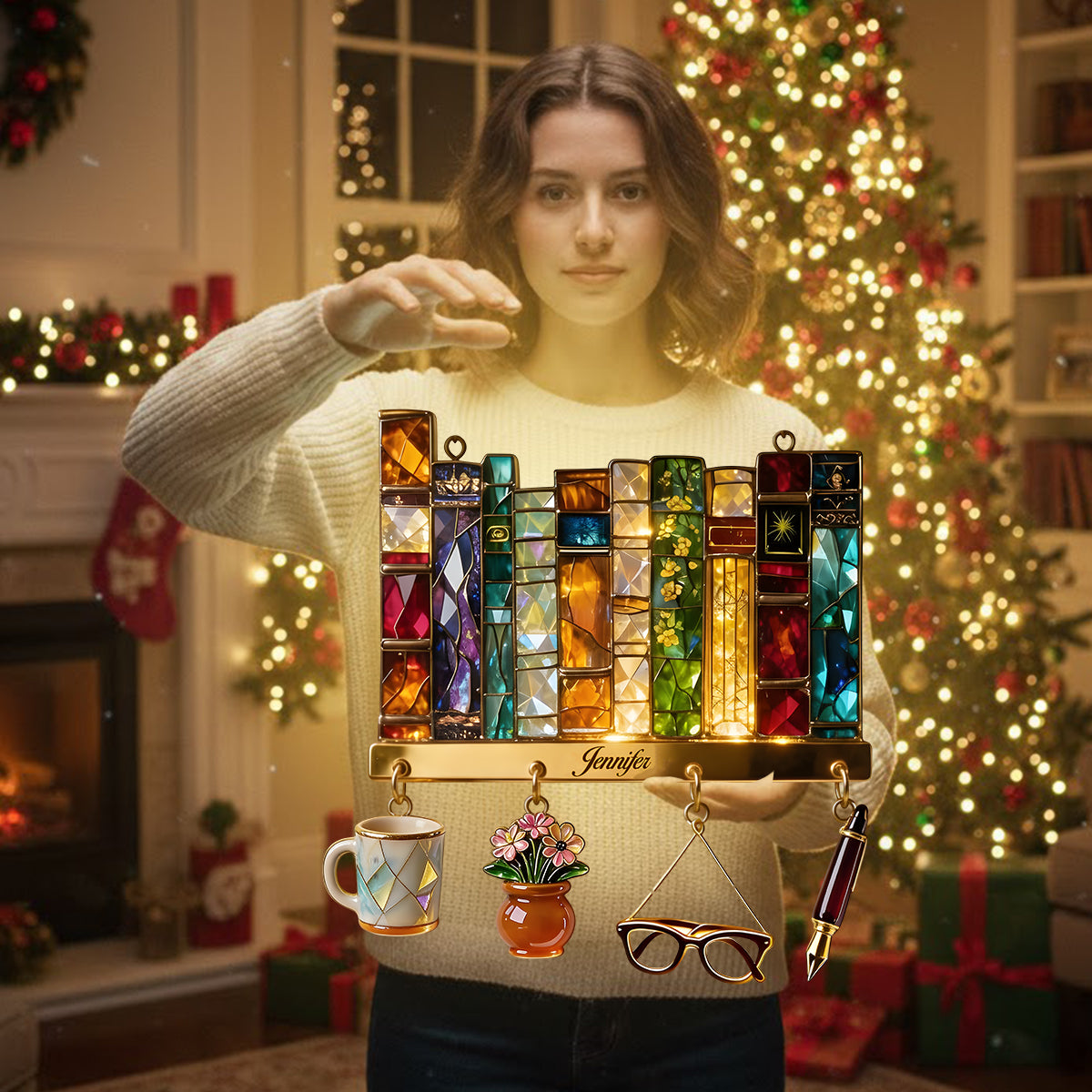 Buchliebhaber – Personalisiertes Acryl-Schild mit LED-Buchbeleuchtung