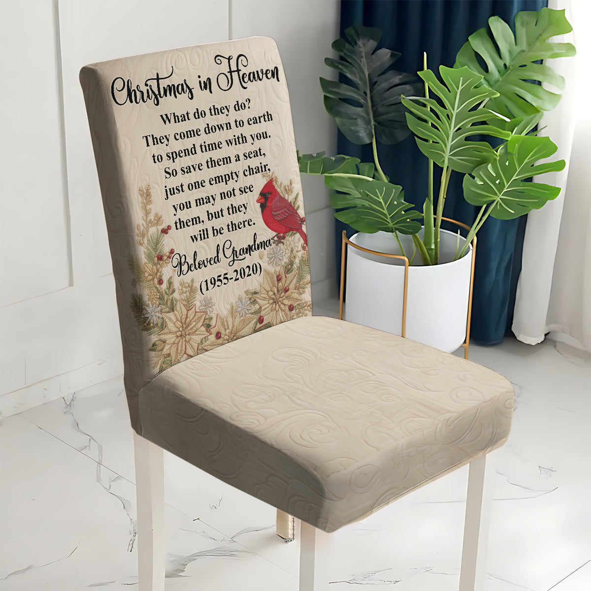 Christmas In Heaven - Personalized Memorial Chair Cover Set