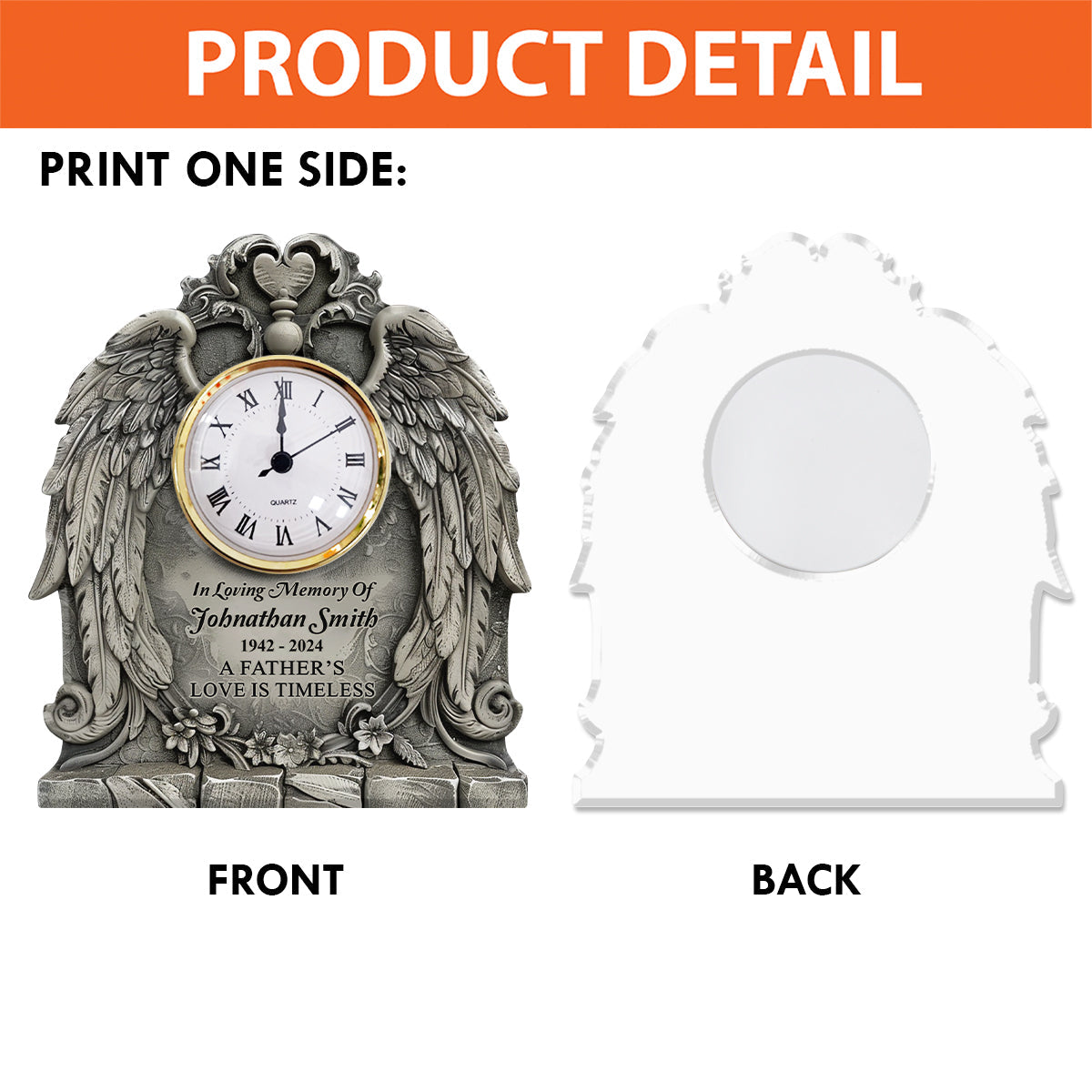 Die Liebe eines Vaters/einer Mutter/... ist zeitlos – personalisierte Gedenk-Acryl-Uhr-Plakette