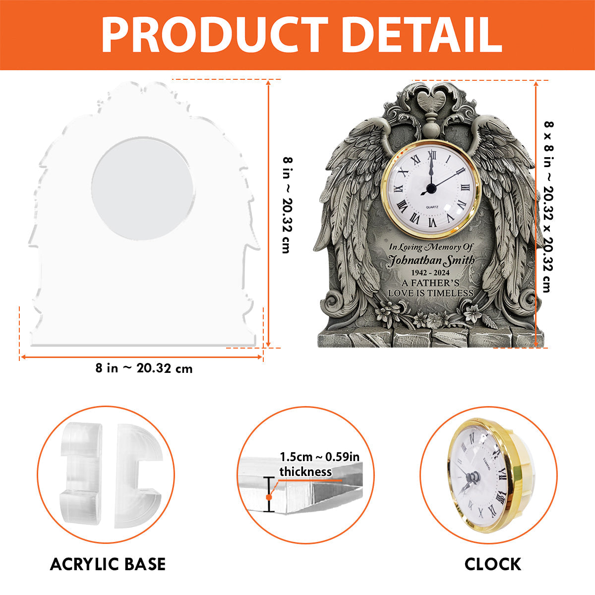 Die Liebe eines Vaters/einer Mutter/... ist zeitlos – personalisierte Gedenk-Acryl-Uhr-Plakette