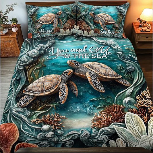 Du und ich und das Meer – Personalisierte Schildkröten-Bettwäschegarnitur