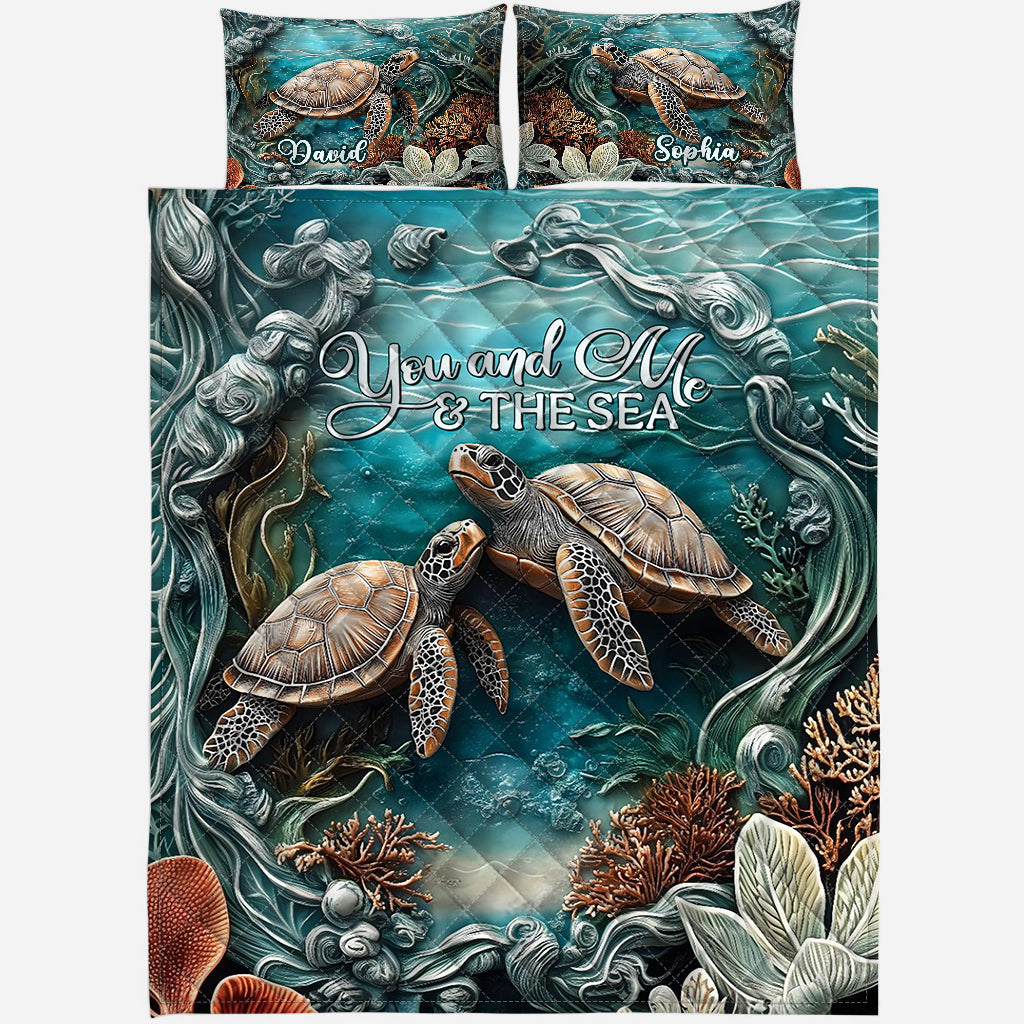 You And Me And The Sea - Personalized Turtle Quilt Set