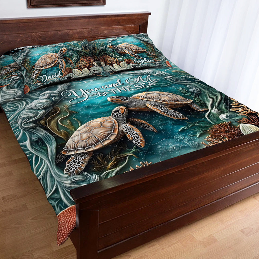 You And Me And The Sea - Personalized Turtle Quilt Set