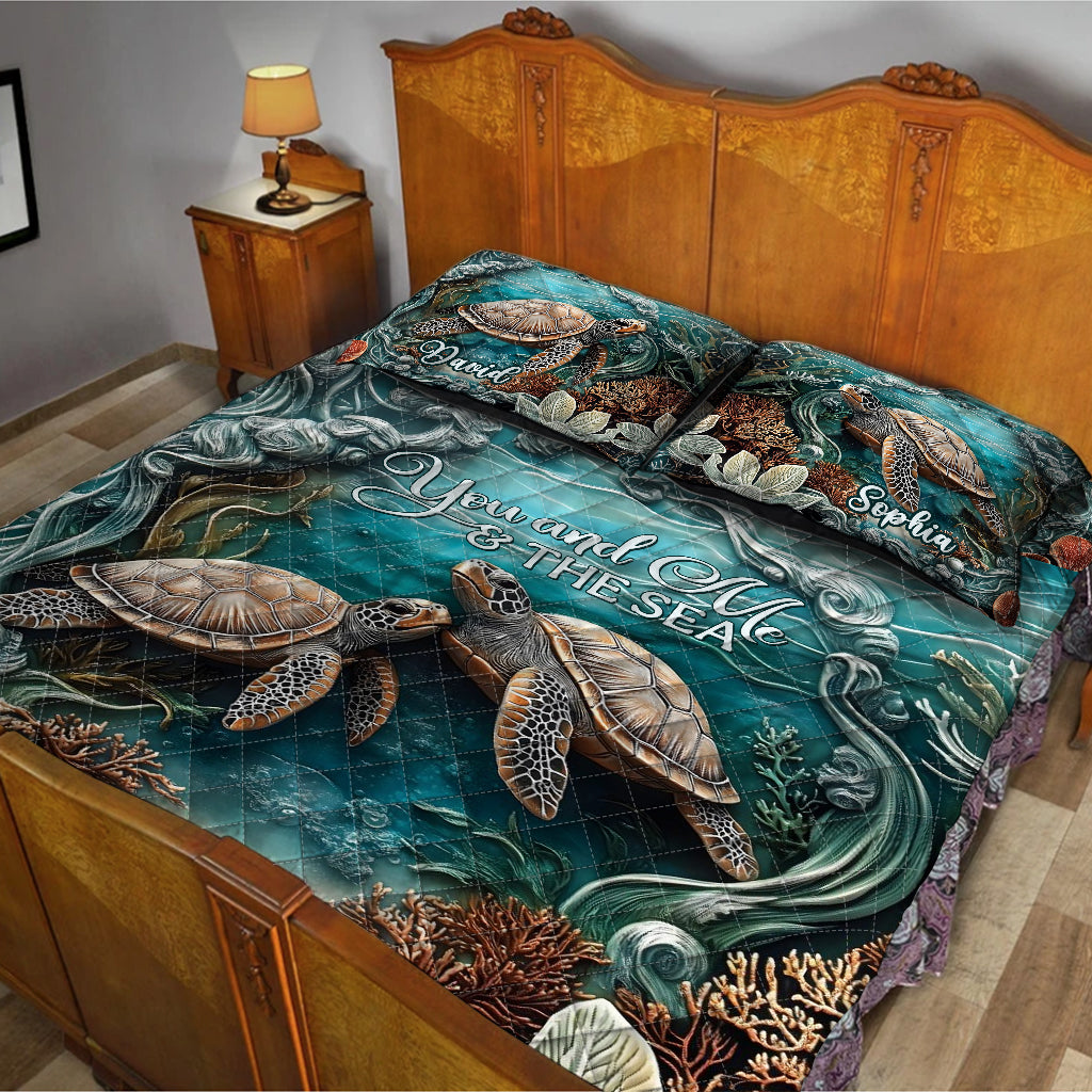 You And Me And The Sea - Personalized Turtle Quilt Set