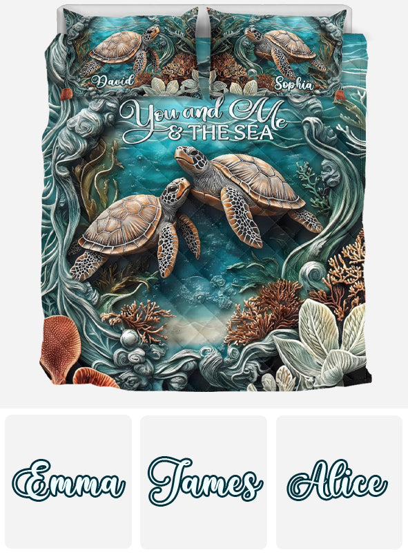 You And Me And The Sea - Personalized Turtle Quilt Set