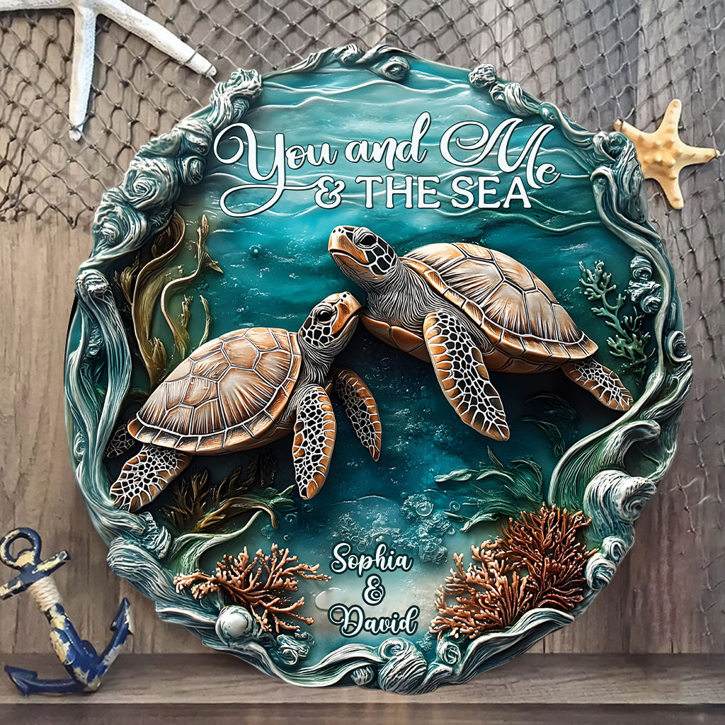 Du und ich und das Meer – Personalisiertes, individuell geformtes Schildkröten-Holzschild
