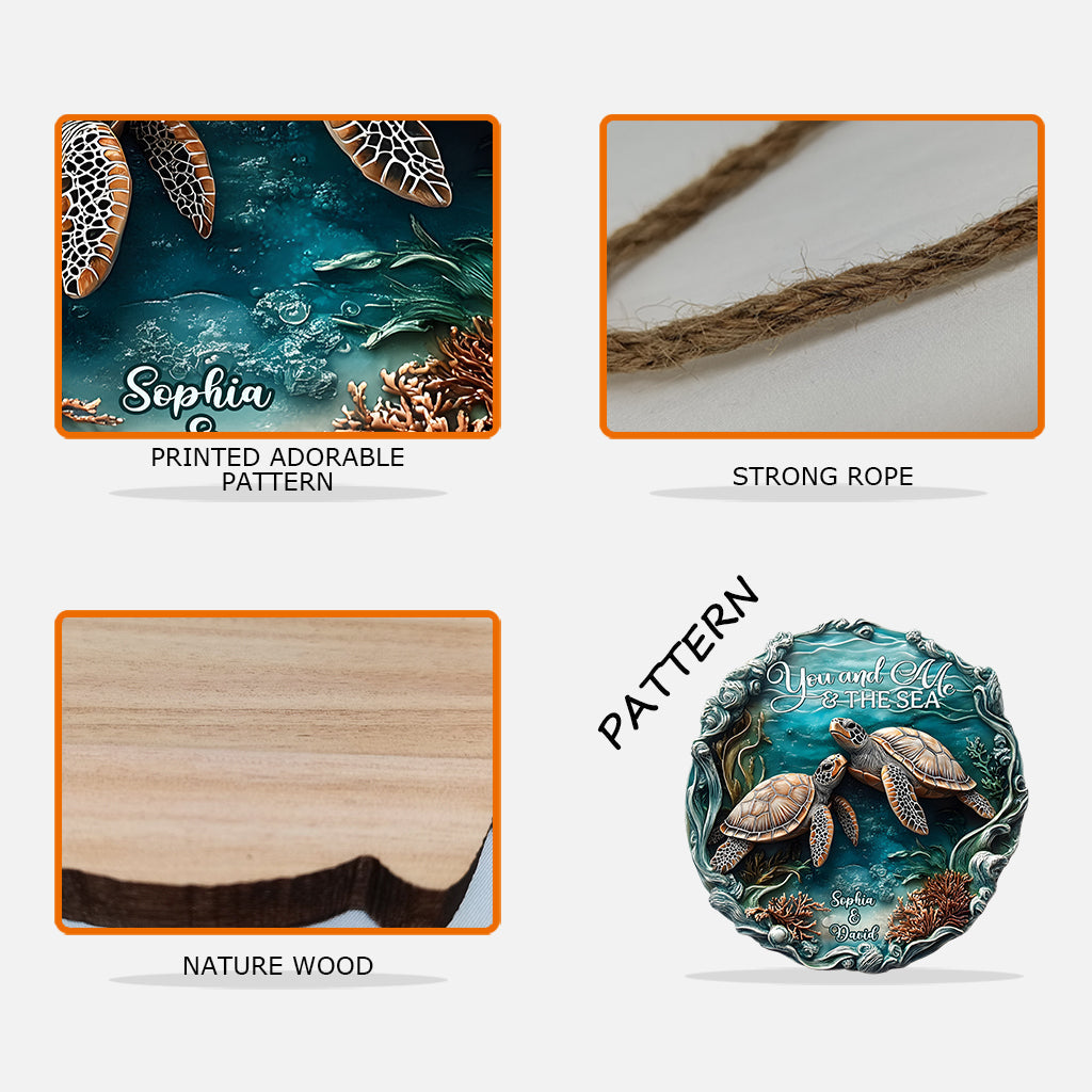 Du und ich und das Meer – Personalisiertes, individuell geformtes Schildkröten-Holzschild