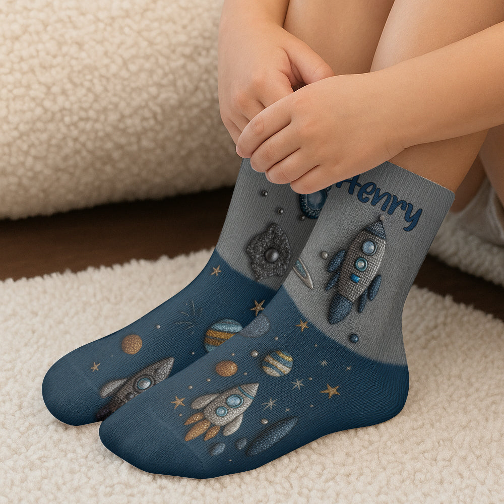 From The Spaceship - Personalized Kid Socks