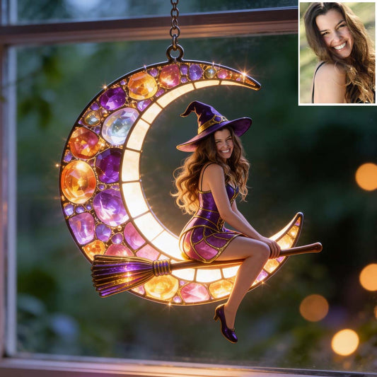 Schöne Hexe, Halbmond - Personalisierte Hexen LED Licht Acrylschild
