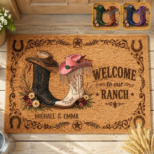 Willkommen auf unserer Ranch - Personalisierte Western-Outfit Fußmatte