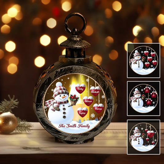 Frohe Weihnachten – Personalisierte runde Familienlaterne mit Licht