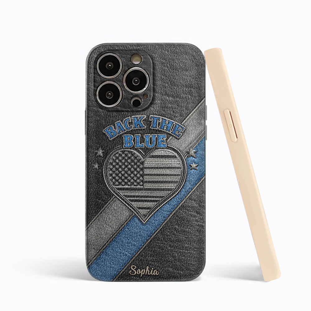 „Back the Blue“ – Personalisierte Handyhülle aus Leder für Polizeibeamte