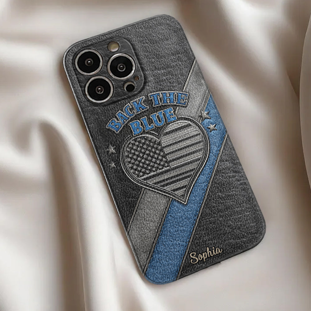 „Back the Blue“ – Personalisierte Handyhülle aus Leder für Polizeibeamte