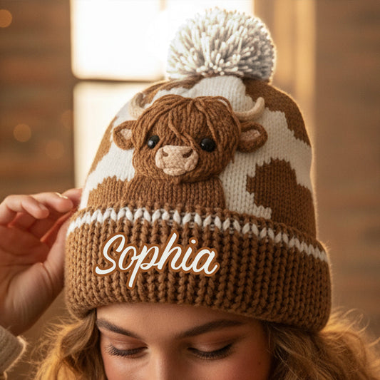 Cute Highland Cow - Personalized Highland Cow Beanie Hat