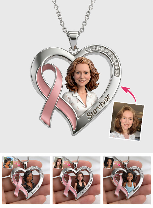 Custom Any Photo, Breast Cancer Awareness - Personalized Breast Cancer Awareness Shaped Metal Pendant Necklace